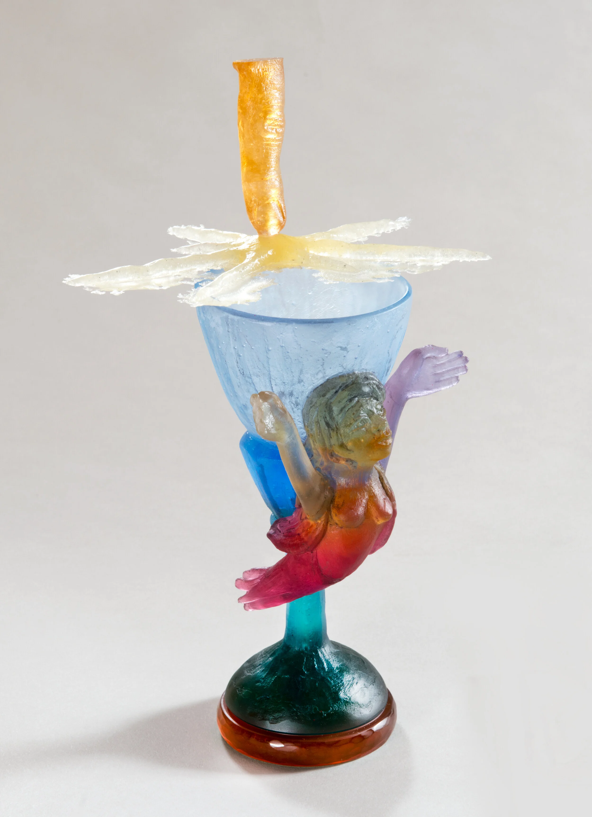 Interpretation in glass of a drawing by noted German glass artist Erwin Eisch. 
10” h x 5.5” w x 5” d. Private commission.