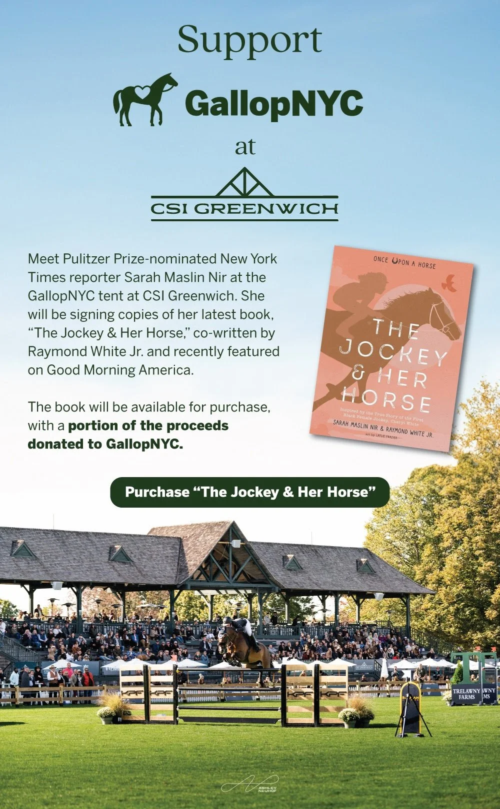 Sarah Maslin Nir to Sign Latest Book, "The Jockey &amp; Her Horse" at CSI5* Grand Prix at Greenwich