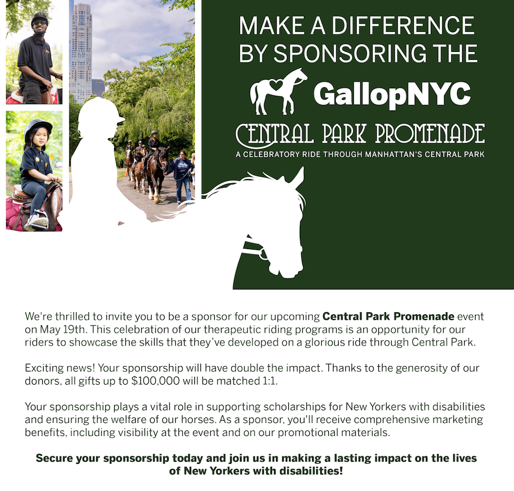 Make a Difference by Sponsoring GallopNYC's 2024 Central Park Promenade!