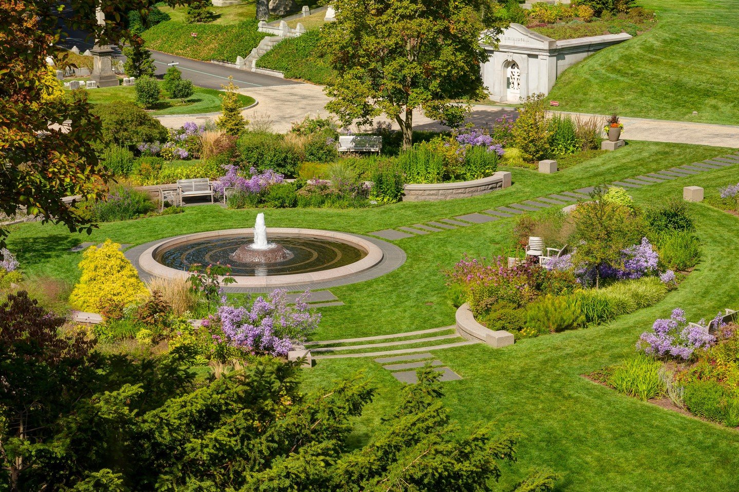 Named for botanist, Asa Gray, this garden at Mount Auburn Cemetery in Cambridge is a focal point and meeting place for visitors everyday. More than 170 species of trees, shrubs, flowering perennials and grasses surround the Pierce Fountain and provid