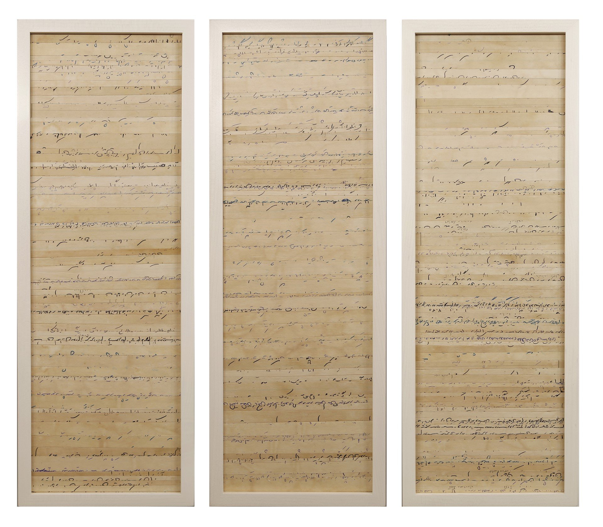 Shadi Yousefian, Letters 30 (Triptych),2020. Original letters collaged onto wood panel, 19 x 22 inches. Courtesy of the artist and  ADVOCARTSY..jpg