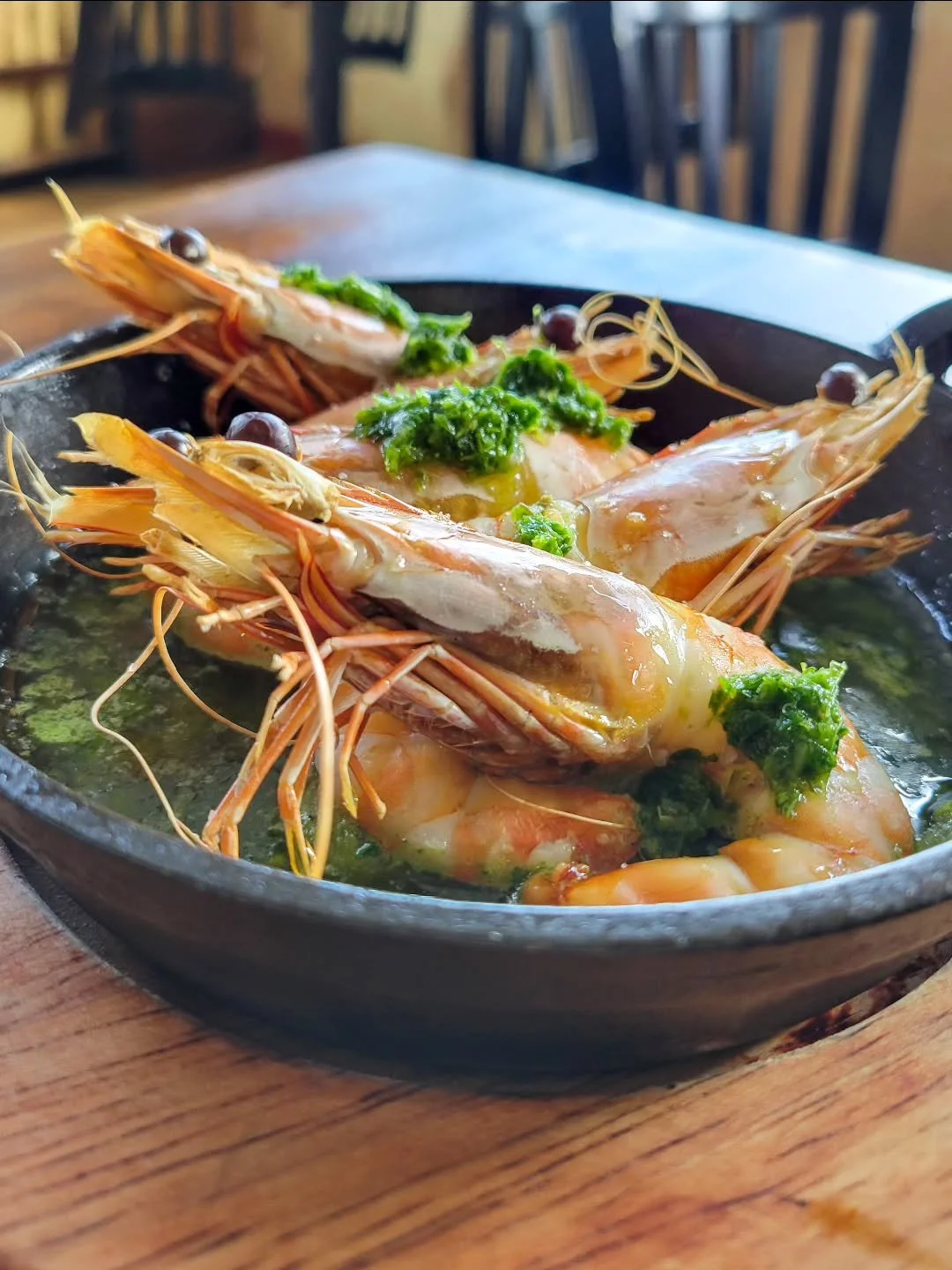 Skull Island jumbo tiger prawns from Australia roasted with scampi butter and lemon. Excellent with a side of focaccia to soak up all the flavor. 
Special this week until we sell out!