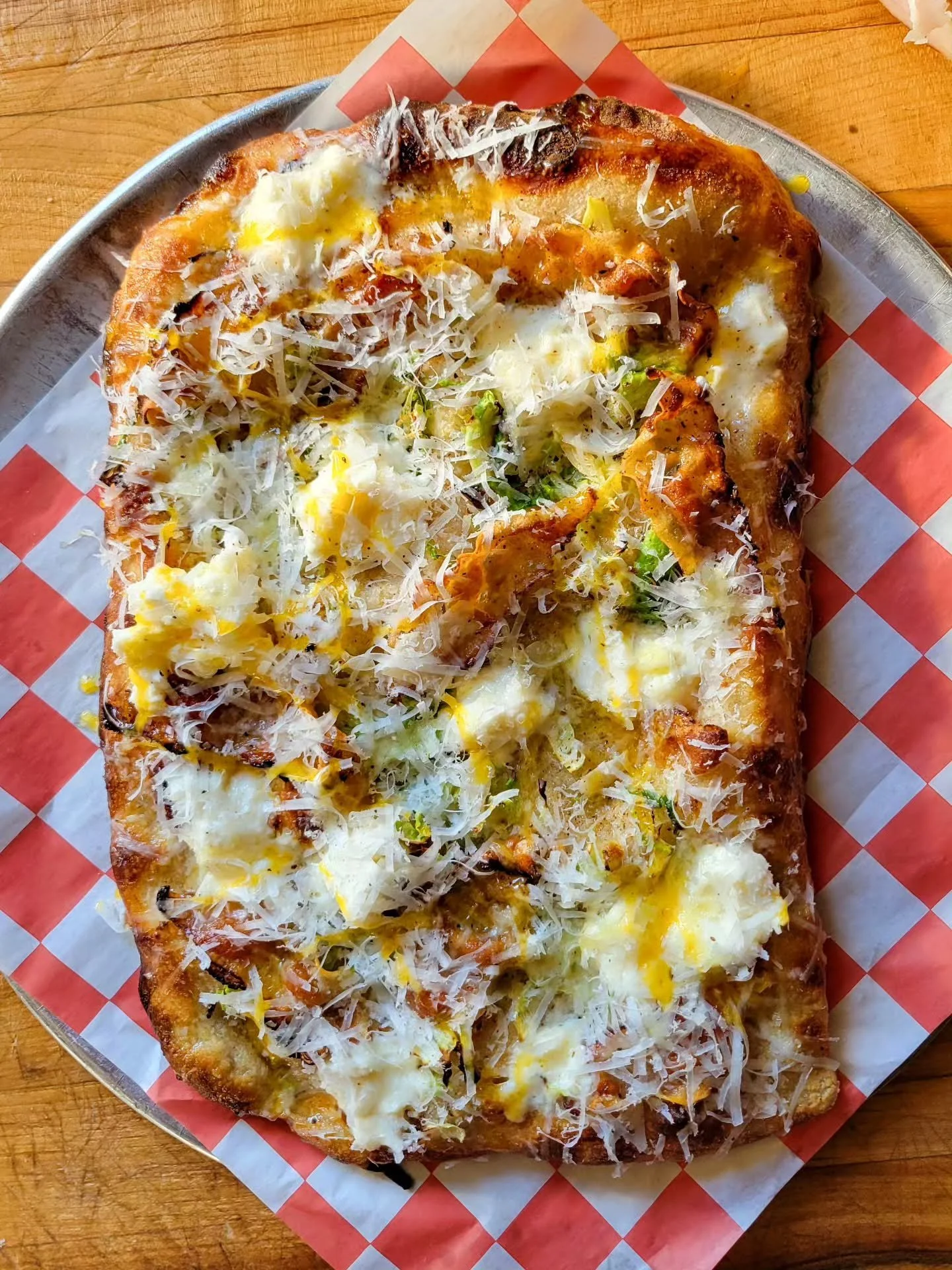 THIS WEEK'S SPECIAL 'ZA | The Brussels Carbonara
Every season, we do a pizza riff on the classic Roman pasta dish Carbonara with guanciale, pecorino, and egg yolk. Stracci Pizza fans voted our fall version featuring Brussels sprouts their favorite!