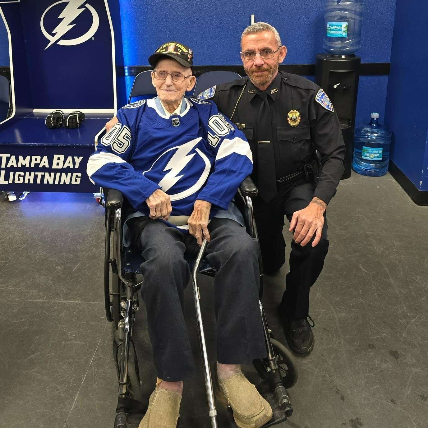 Saturday, Officer Cerniglia had the honor of escorting 105-year-old John Skeen to the Tampa Bay Lightning 2024 Stanley Cup Playoffs First Round game against the Florida Panthers. Staff Sergeant Skeen is a World War II veteran who fought in the Battle