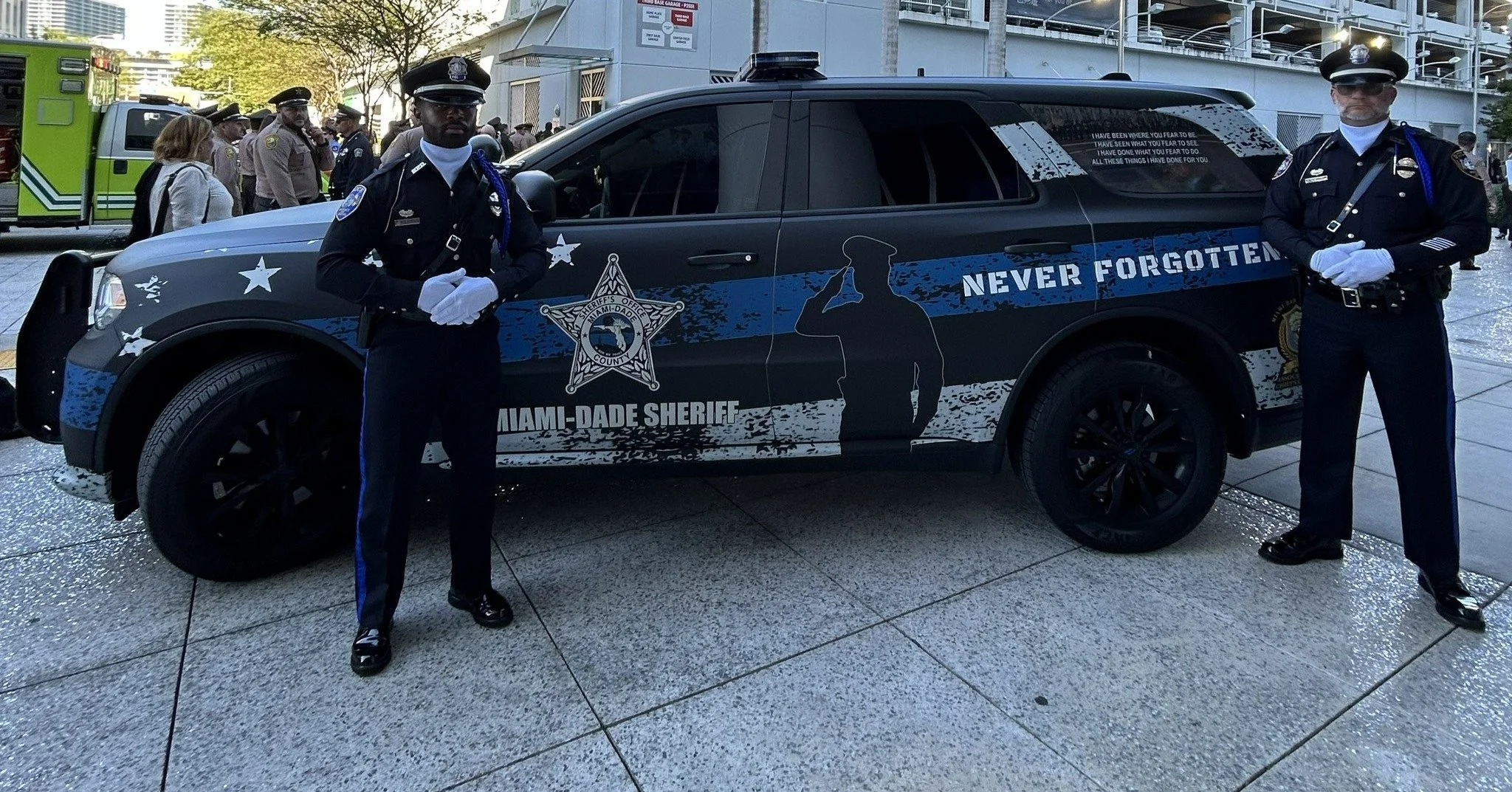 Today, Bradenton Police Department Honor Guard members Officer Small and Officer Miller joined the @miamidadesheriffsoffice in remembering Deputy Devin Jaramillo, who was shot and killed on November 7, while investigating a traffic crash. Deputy Jara