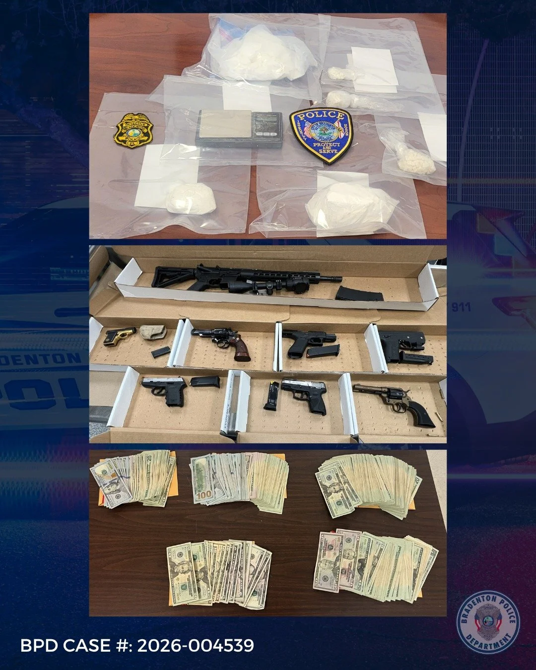 🚨 Half-kilo of cocaine, 8 firearms, $14k found in the home of convicted felons 🚨 

Two convicted felons are back behind bars after a search warrant executed by the Bradenton Police Department&rsquo;s Narcotics Unit resulted in the seizure of eight 