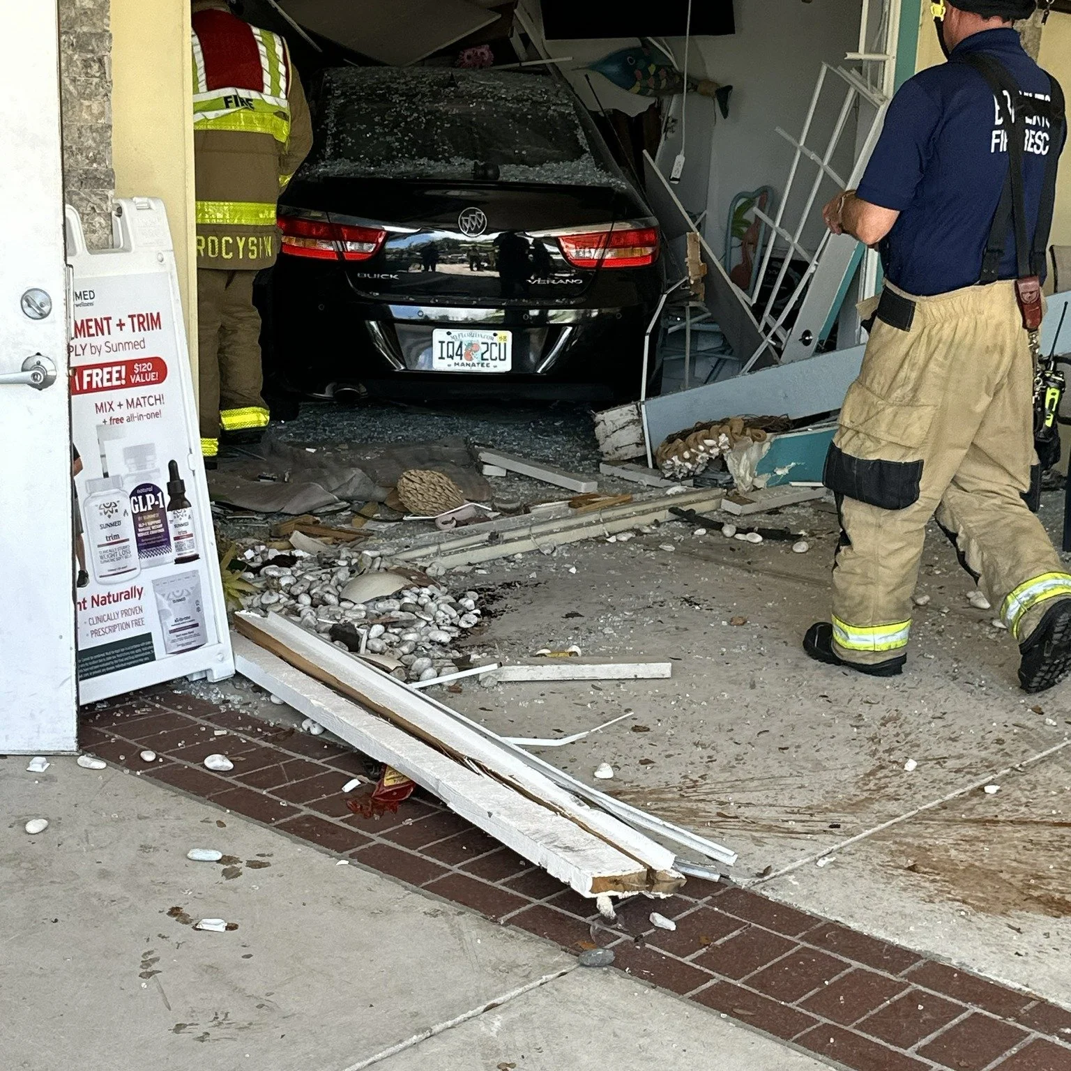 BPD and the Bradenton Fire Department are on the scene of a car-versus-building crash in the Cortez Village Plaza, 6670 Cortez Blvd. The driver was taken to the hospital with non-life-threatening injuries. Fortunately, the business that was hit was c