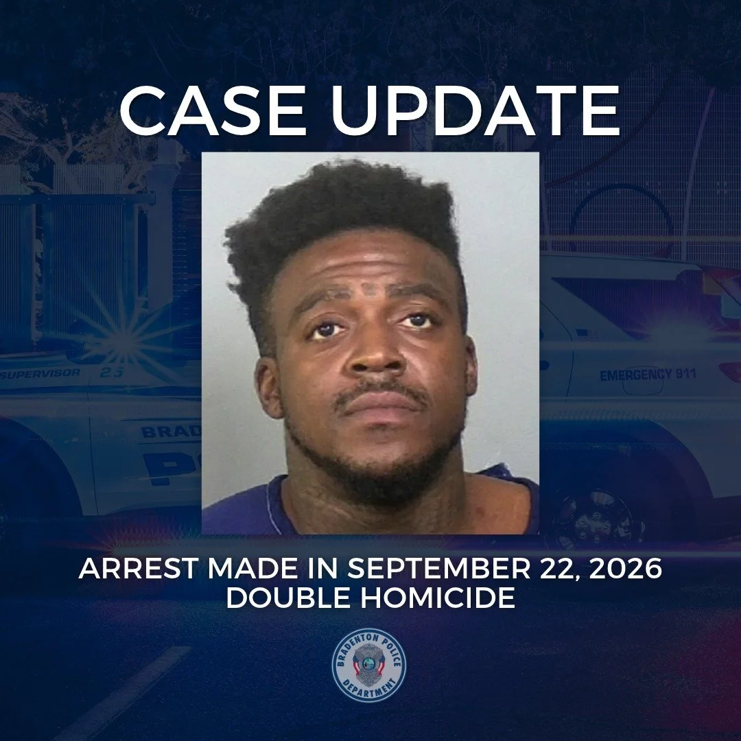 🚨 ARREST IN DOUBLE HOMICIDE 🚨
This afternoon, the Bradenton Police Department arrested Jakourtney Johnson, 34, in connection with the September 22, 2026, double homicide on 12th Ave. E. 

Johnson is charged with two counts of second-degree murder w