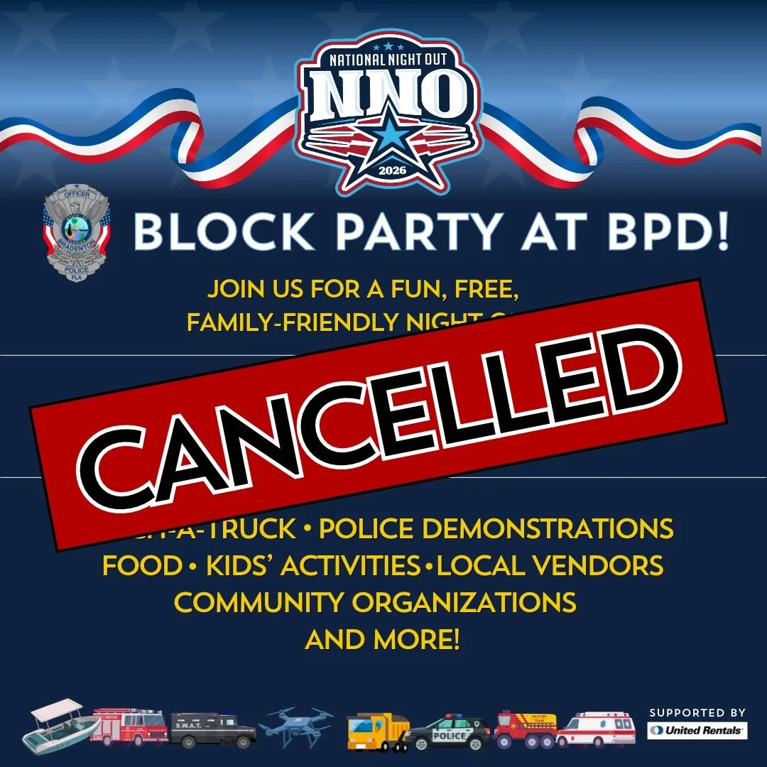 *** CANCELLED ** CANCELLED ** CANCELLED **
🚨 NATIONAL NIGHT OUT IS CANCELLED 🚨For the safety of families, community members, and participants, BPD has decided to cancel this evening's National Night Out block party. We will let you know if the even