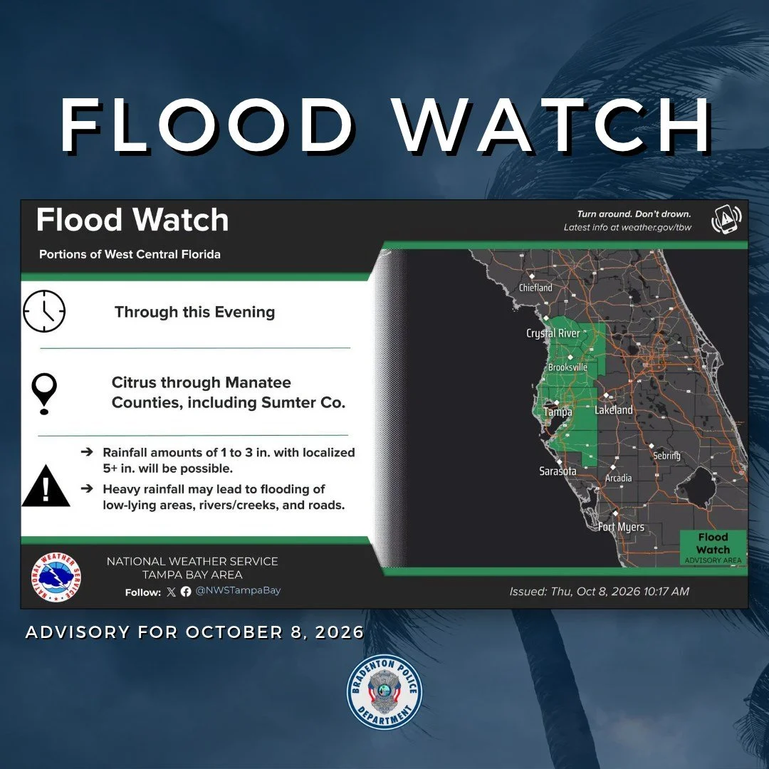 ** Bradenton and Manatee County ARE NOT in the forecast track for direct impacts from #HurricaneIsaias!** The storm is expected to remain well north and west of our area. However, Mother Nature apparently isn't finished watering Florida.
🌧 A flood w