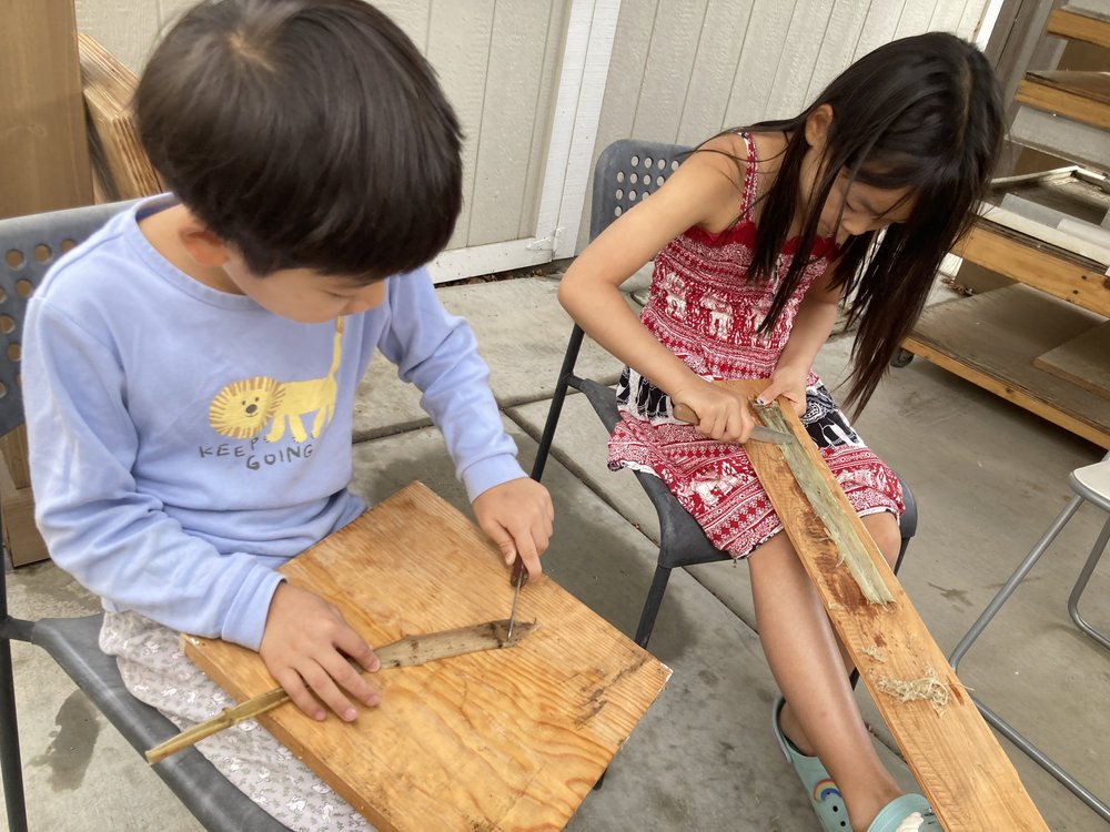kids scraping milkweed.JPG