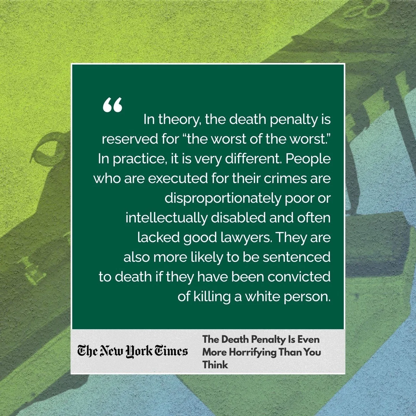 On Friday, the @nytimes' editorial board took a stand against the death penalty in the United States. Quite timely, as this week marks the 1-year anniversary of Louisiana&rsquo;s execution of Jessie Hoffman after PJI litigation successfully blocked e