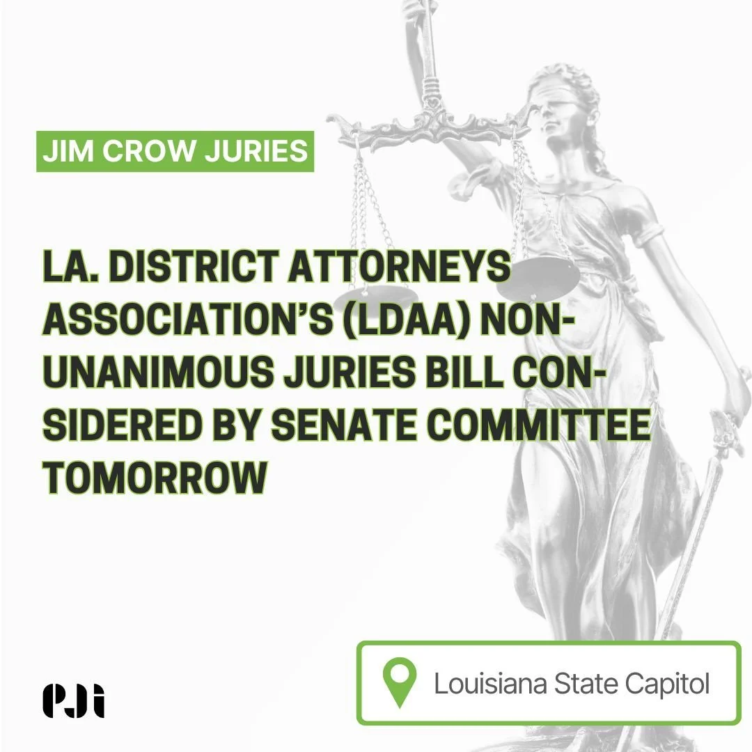 🚨LEGISLATIVE ALERT🚨: SB 215 will be heard during tomorrow's Judiciary B committee hearing. SB 215 provides very limited &ndash; if any &ndash; relief to the nearly 1,000 people incarcerated due to unconstitutional convictions. Urge your senators to