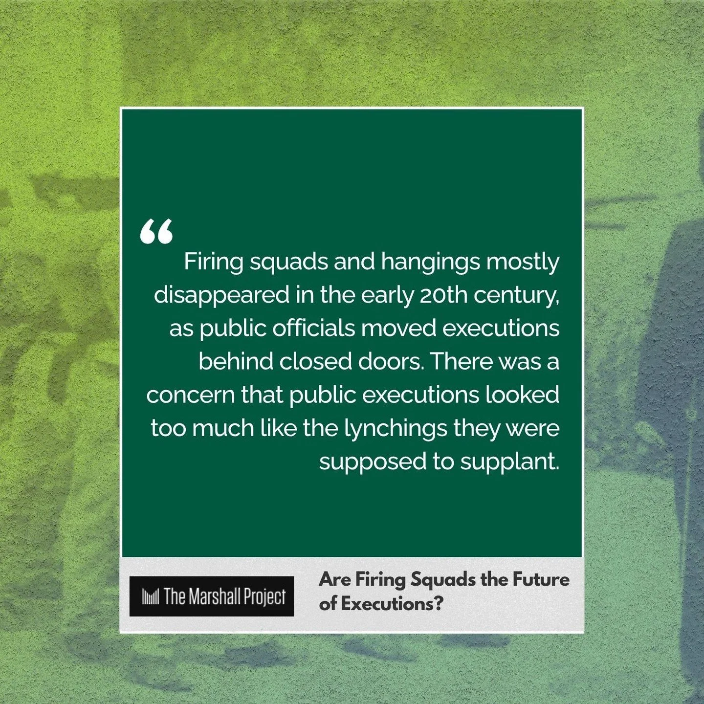 With the Dept. of Justice's latest report calling for states to use firing squads as an alternative execution method where lethal injection drugs are unavailable, the Marshall Project's @momochammah follows the historic ebb and flow of this execution
