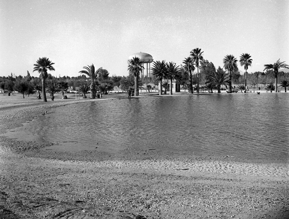 Pond perimeter before concrete deck, 1959