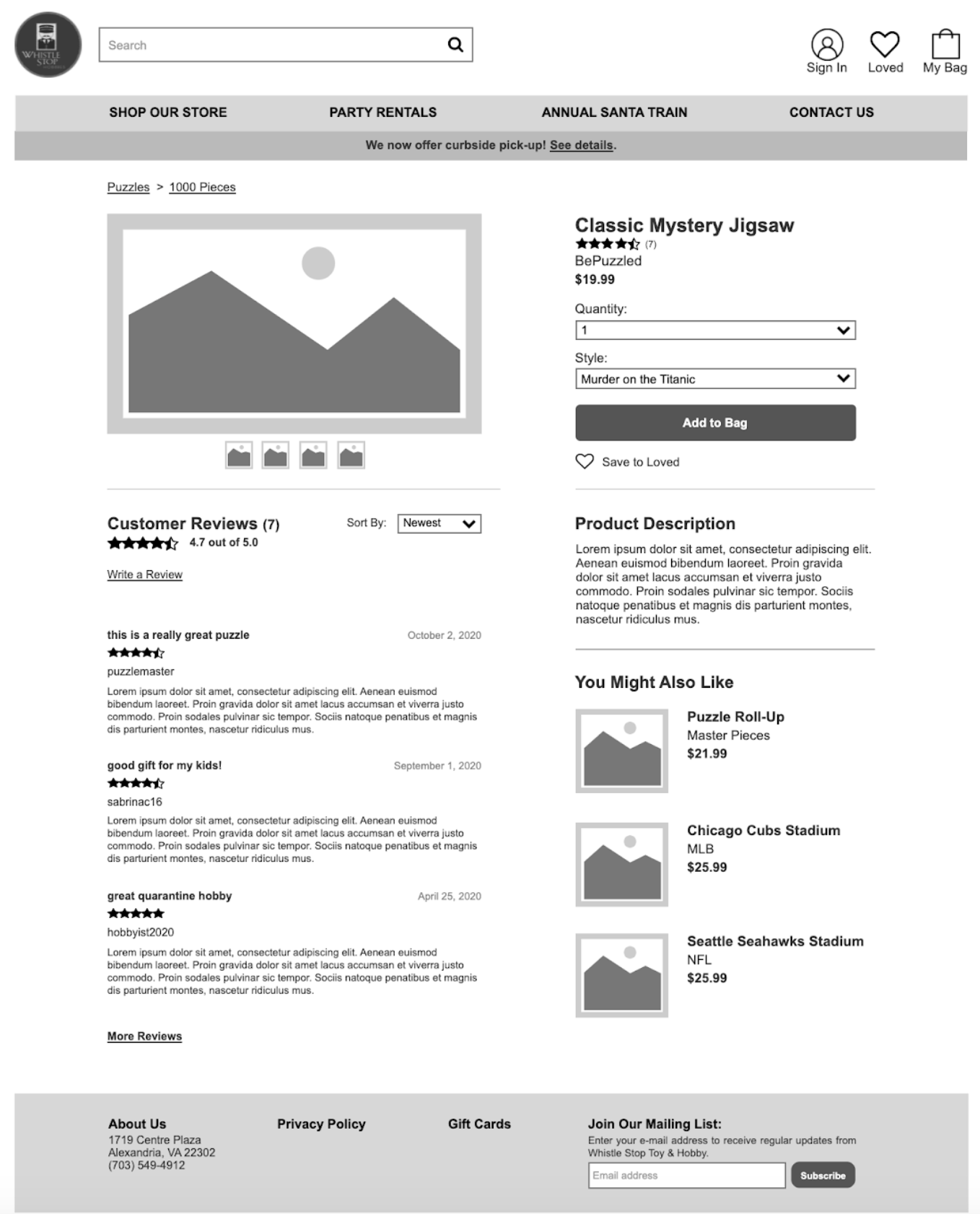 Wireframe of product page