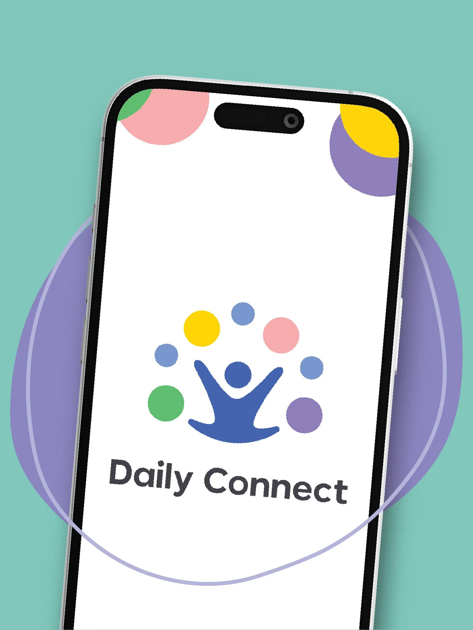 Daily connect phone mockup with purple squiggles