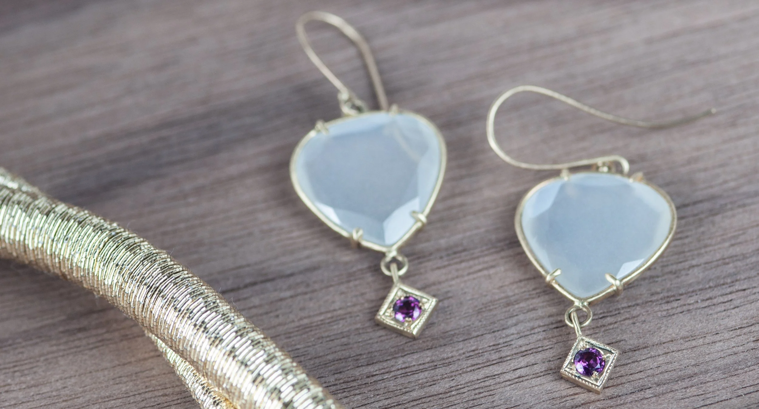 14K Moonstone and Garnet Earrings