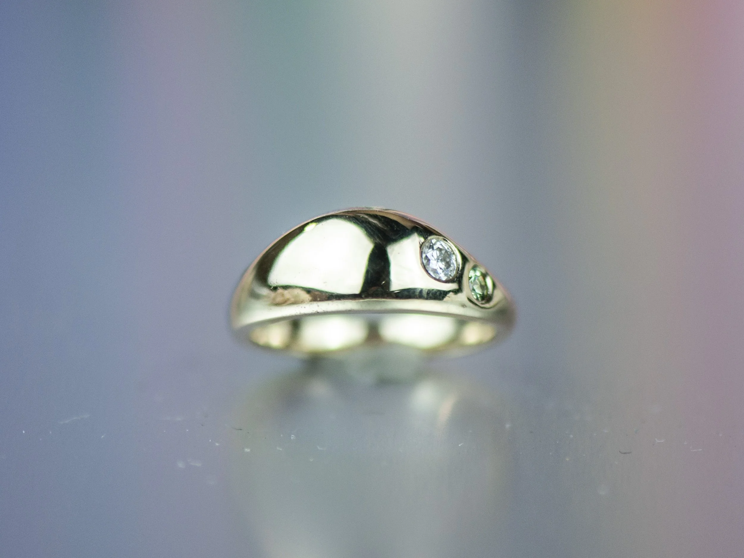 Wide fitted band with two stones