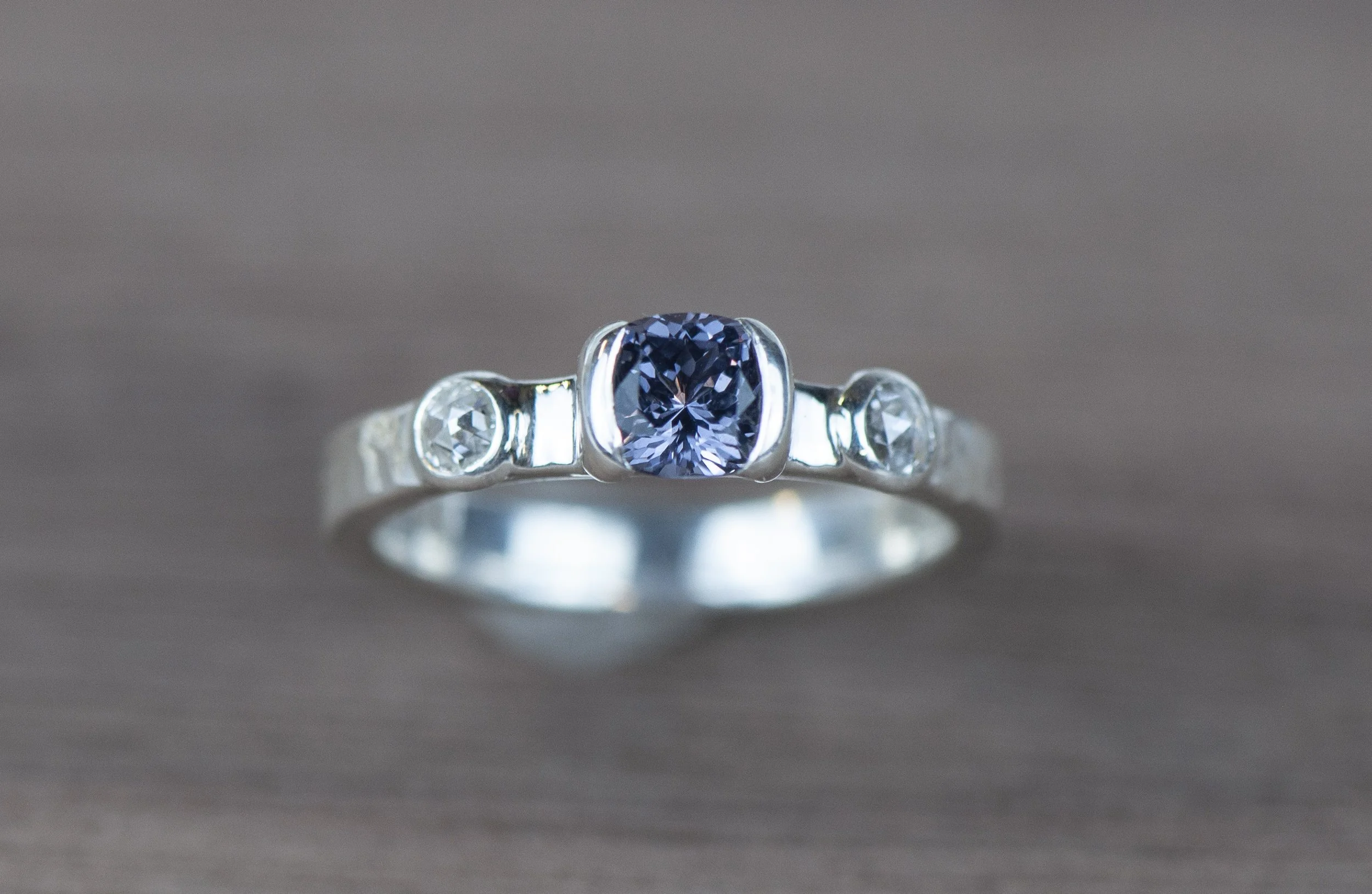 Silver, Spinel, Lab Diamond Ring