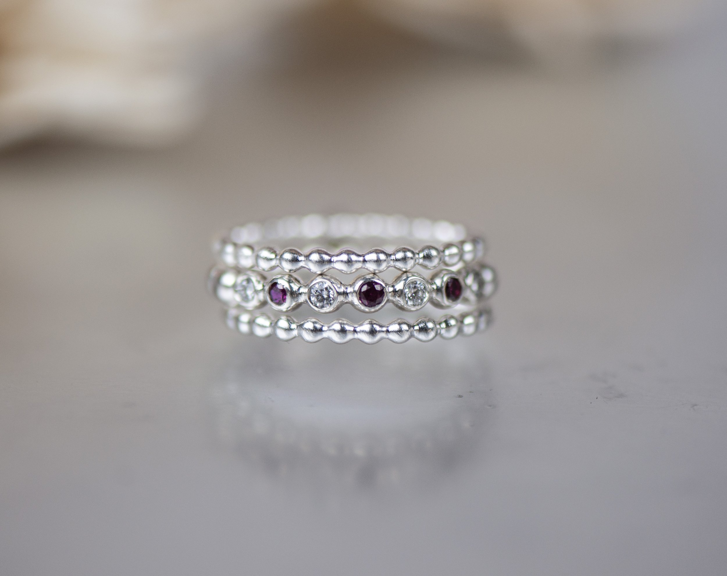 silver bubble ruby and dia ring w 2mm bands.jpg