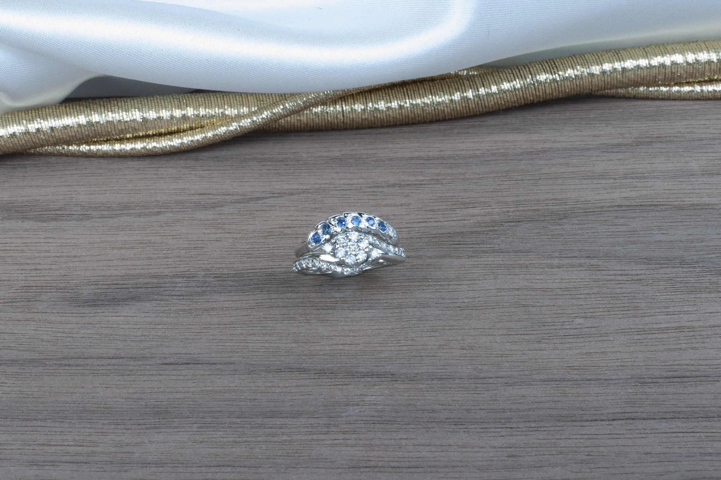 Fitted Wedding Band with Blue Sapphires