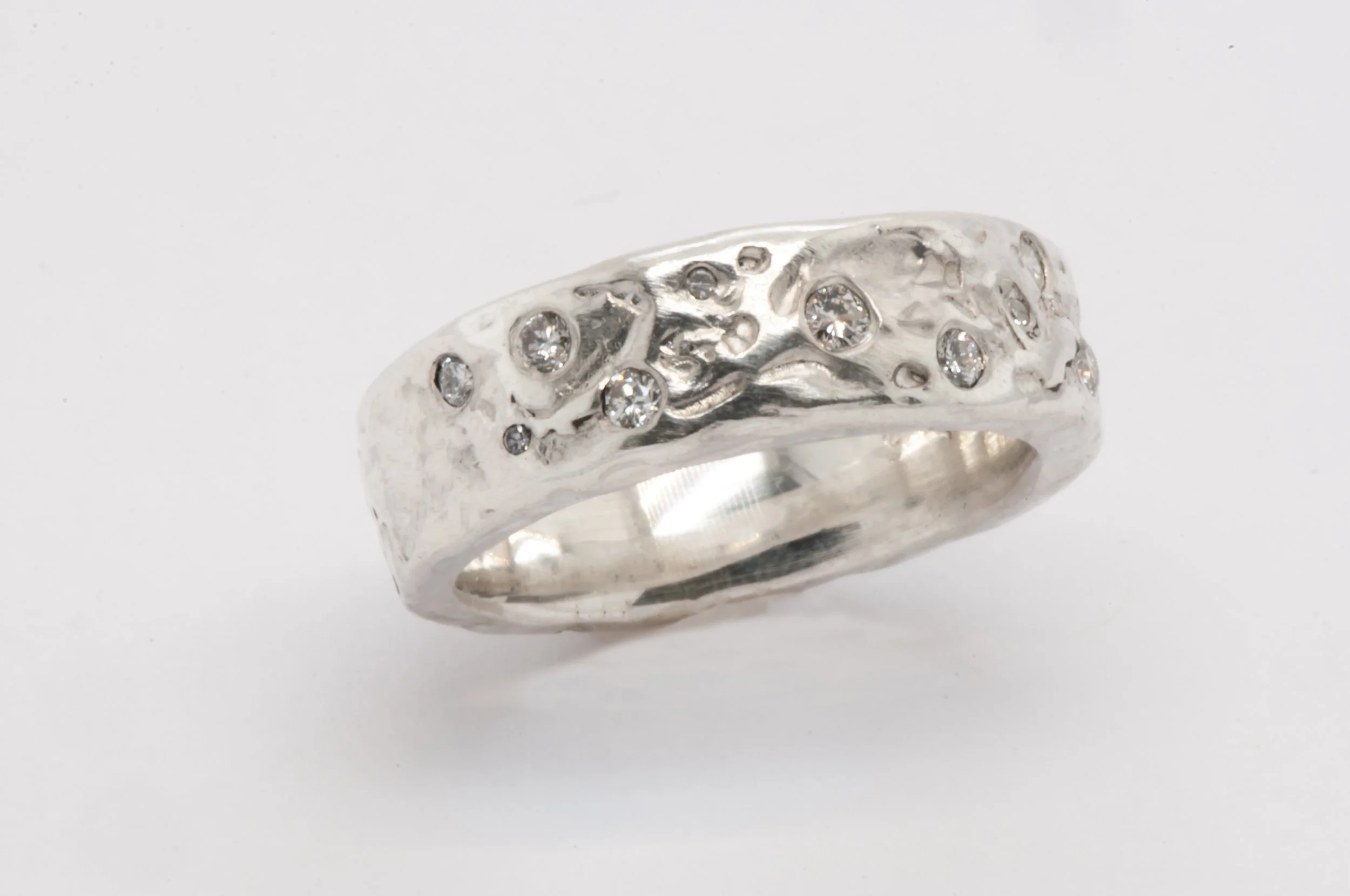 Silver Textured Band with Client's Repurposed Diamonds