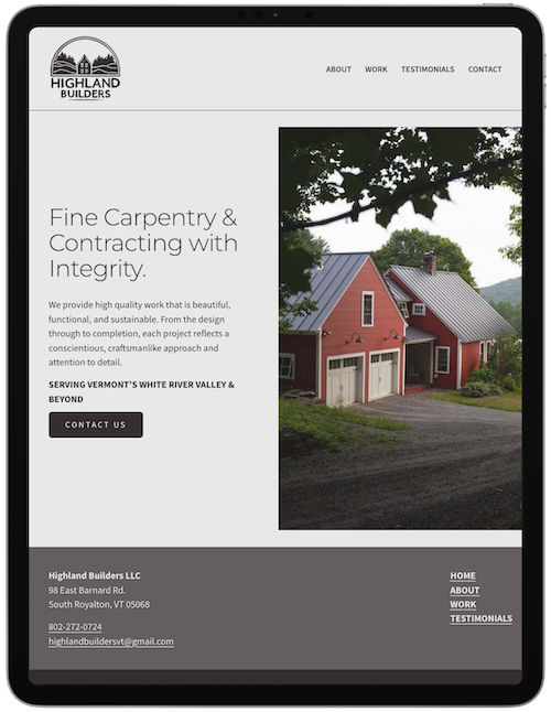 Small Business Web Design Project for Highland Builders