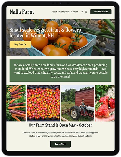 Nalla Farm Website Design Homepage on ipad
