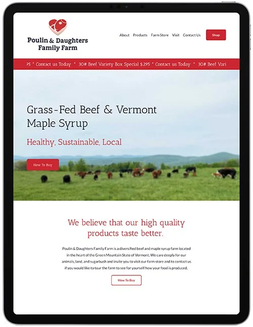 Farm web design for Poulin and Daughters Farm on ipad