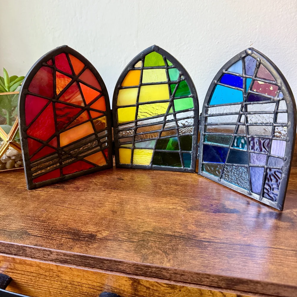 Stained Glass Triptych - Hinged Rainbow Cathedral Windows — GS