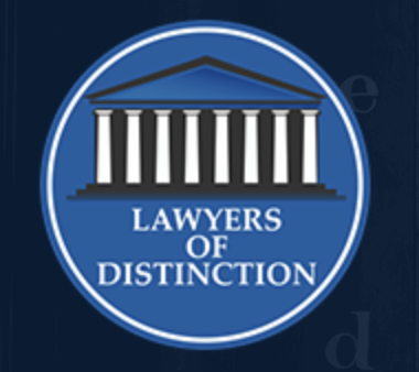 Logo featuring a classical building with columns and the text 'Lawyers of Distinction'