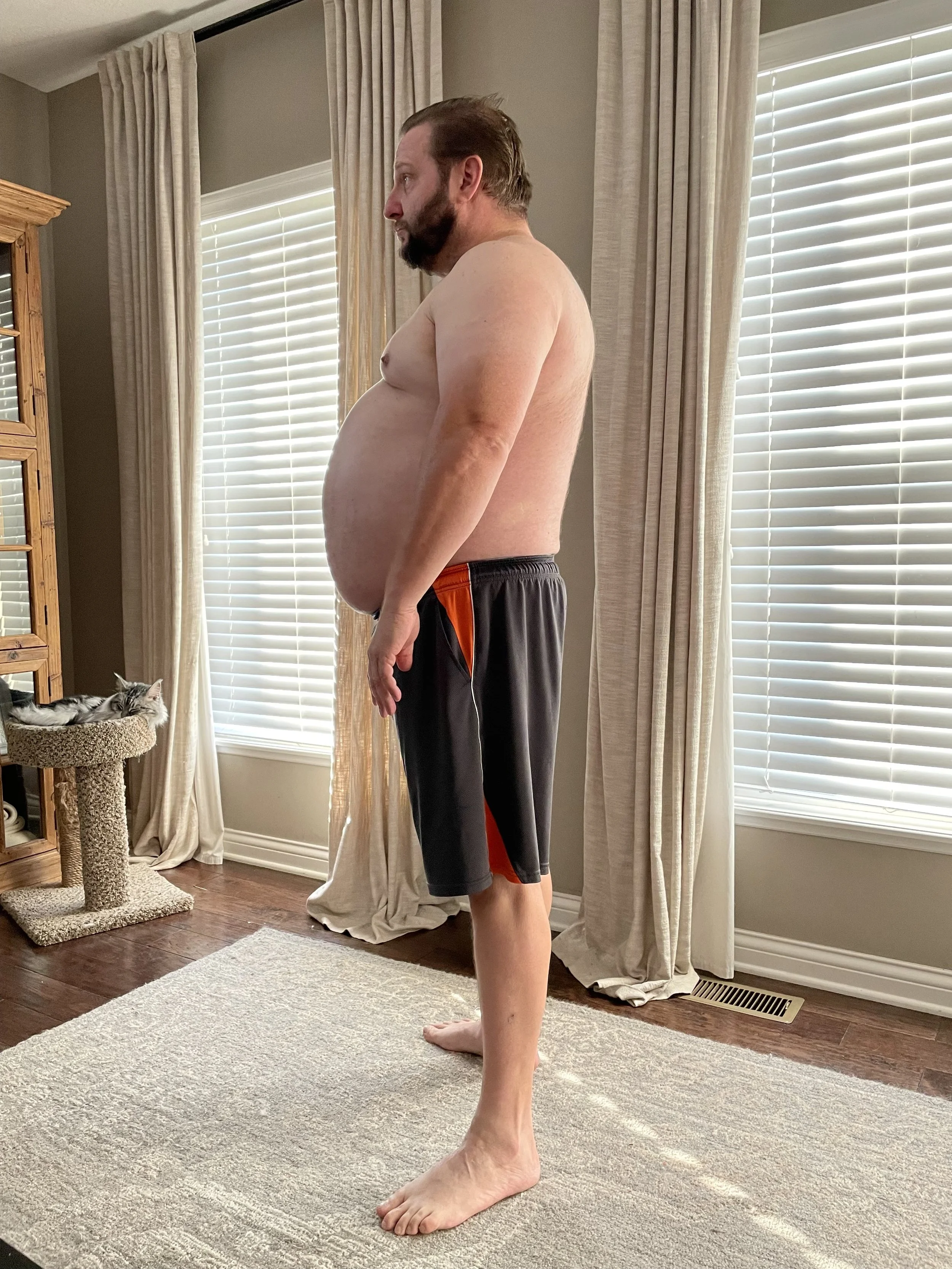 Paul before starting his 8-month fitness transformation with The Aerobic Powerbuilder — prior to 40-pound weight loss and strength improvements through remote coaching in Dublin, OH.
