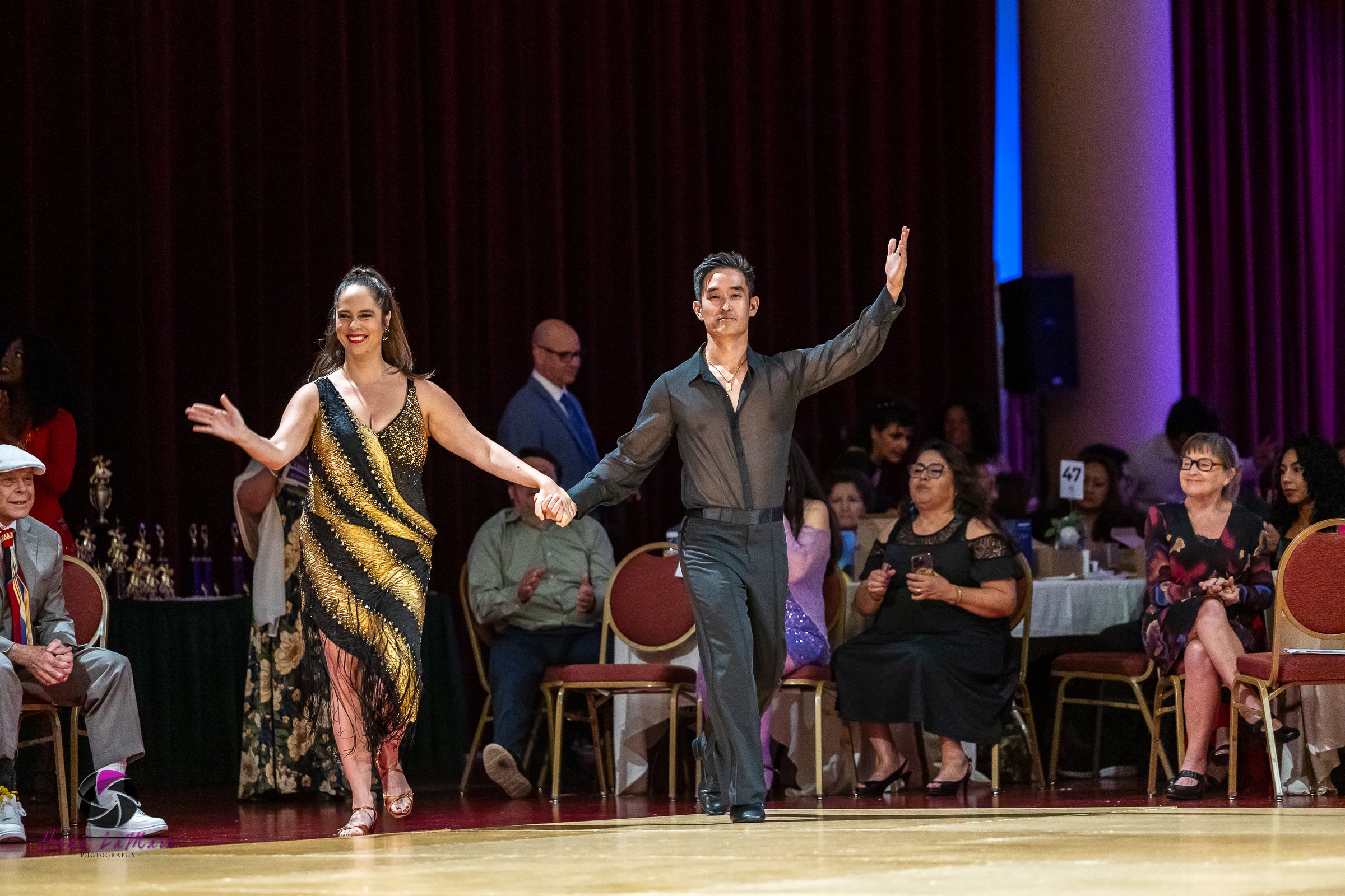 Mike Moh, 2026 Celebrity Dance Contestant, and dance partner, Jimena Irvis from Arthur Murray Dance Studio take to the dance floor