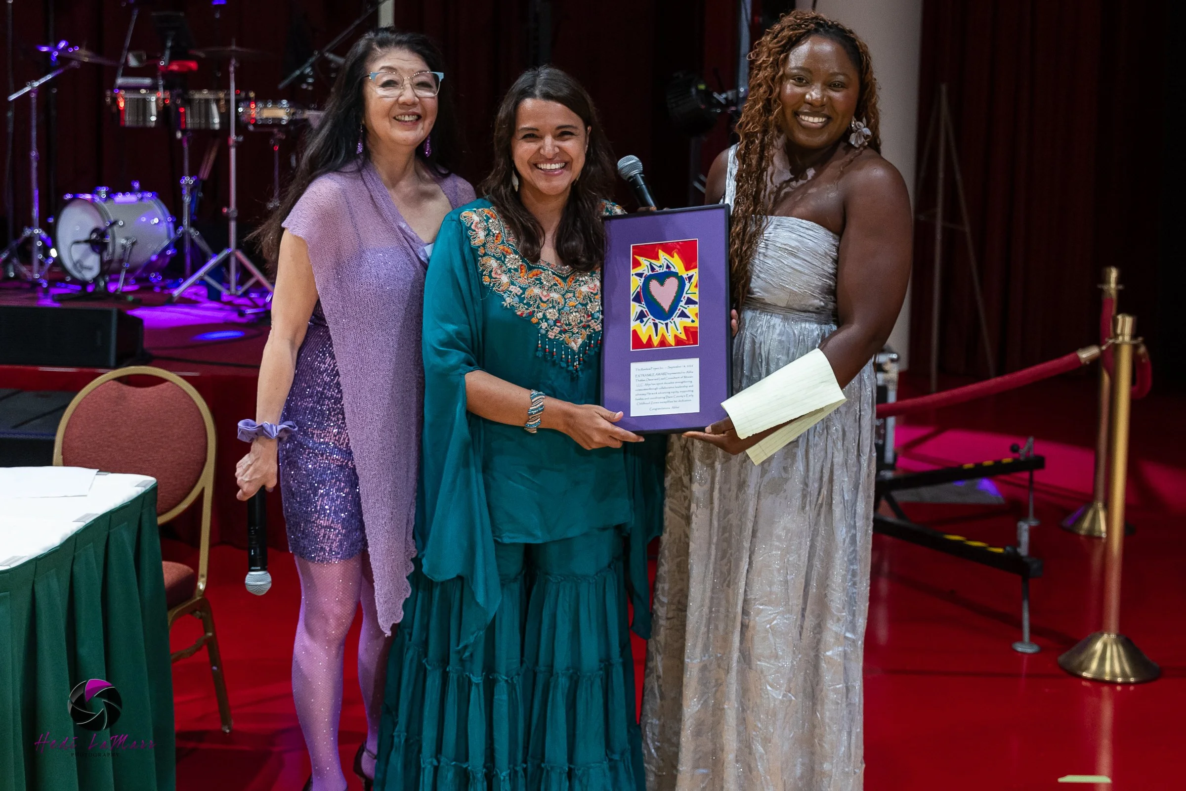 Abha Thakkar, 2026 Early Childhood Ally Extra Mile Award Winner, pictured with Sharyl Kato (left), Founder and Executive Director of The Rainbow Project, and Dr. Linda Vakunta (right), Deputy Mayor of Madison, WI