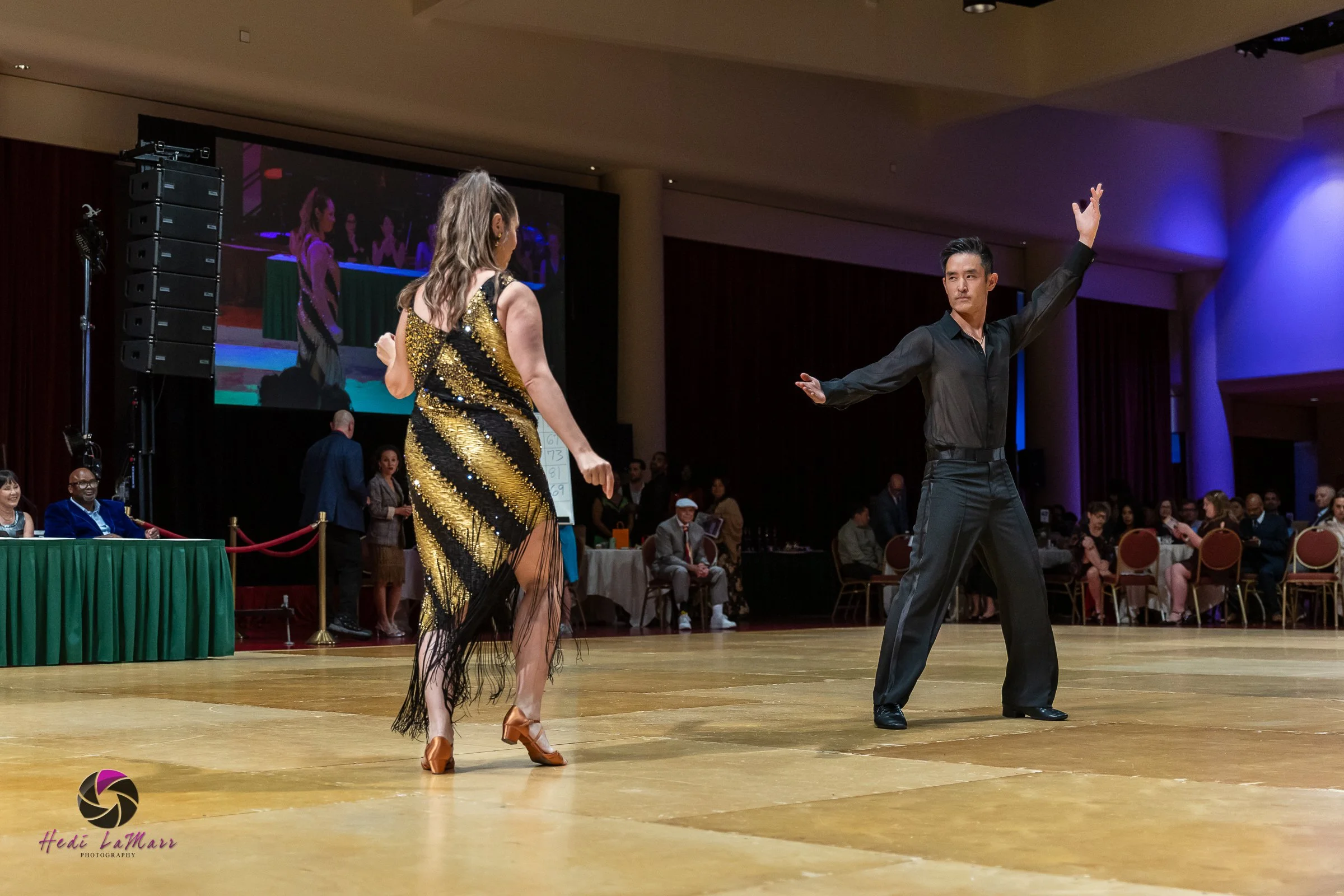 Mike Moh, 2026 Celebrity Dance Contestant, and dance partner, Jimena Irvis from Arthur Murray Dance Studio take to the dance floor