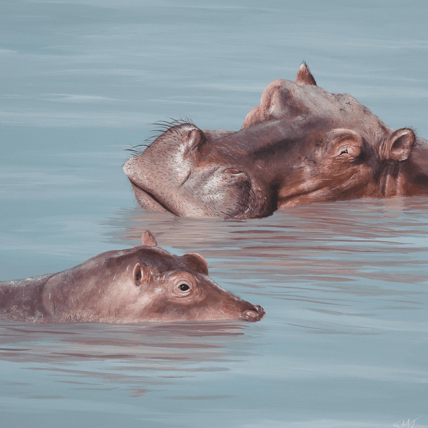 Happy Hippo Day everyone!!! The beautiful reference for this piece came from my good friend Joanna who also adventured with me down south to the Gentoo penguins! I loved playing with the composition a bit, especially as I had just learned I was expec