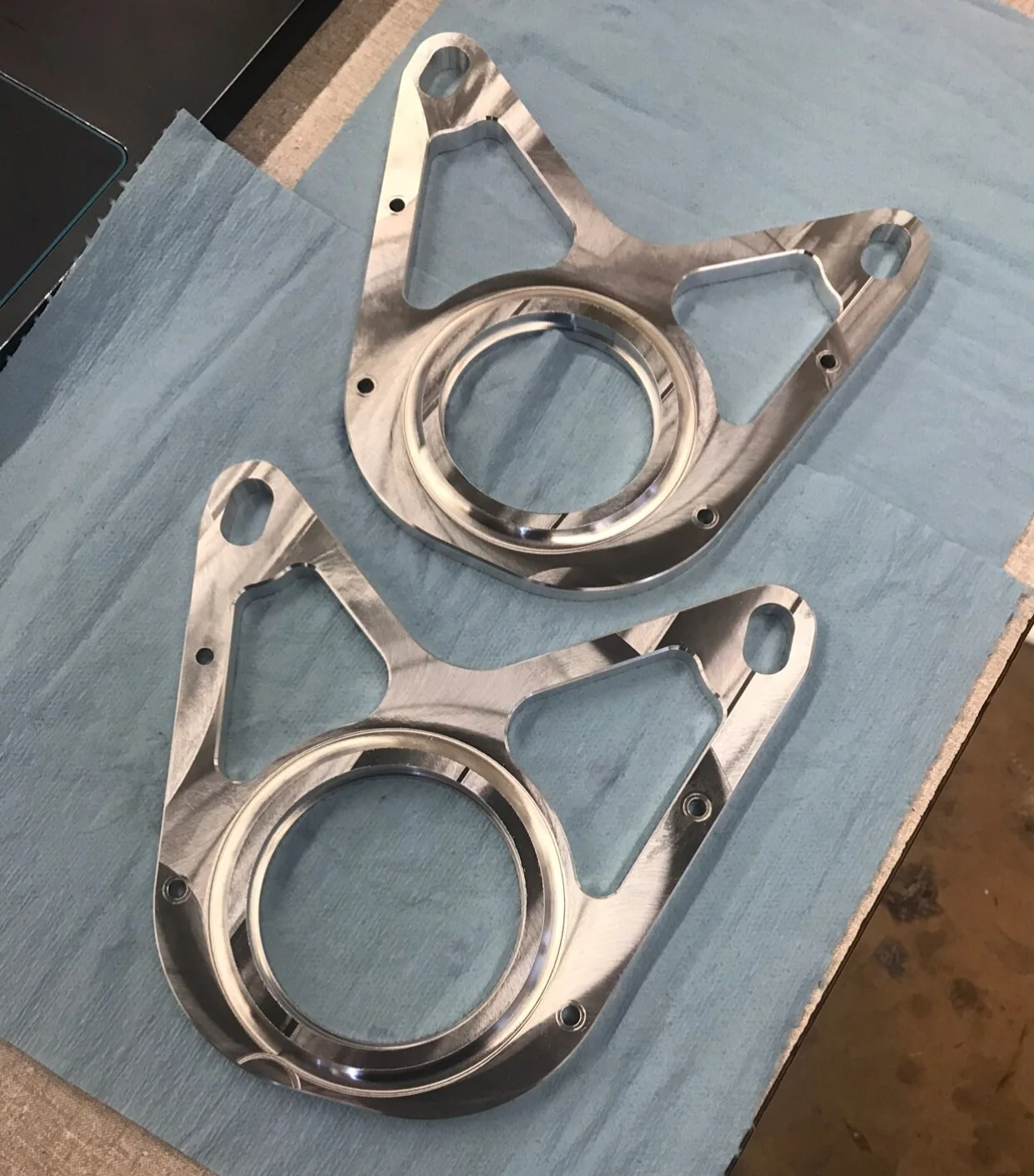 2020 - Finished Left and Right Diff. Cage Plates. Note different bearing sizes on each side.