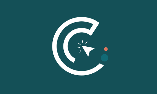 Illustration of a circular progress indicator with a cursor arrow and two small dots in red and blue.