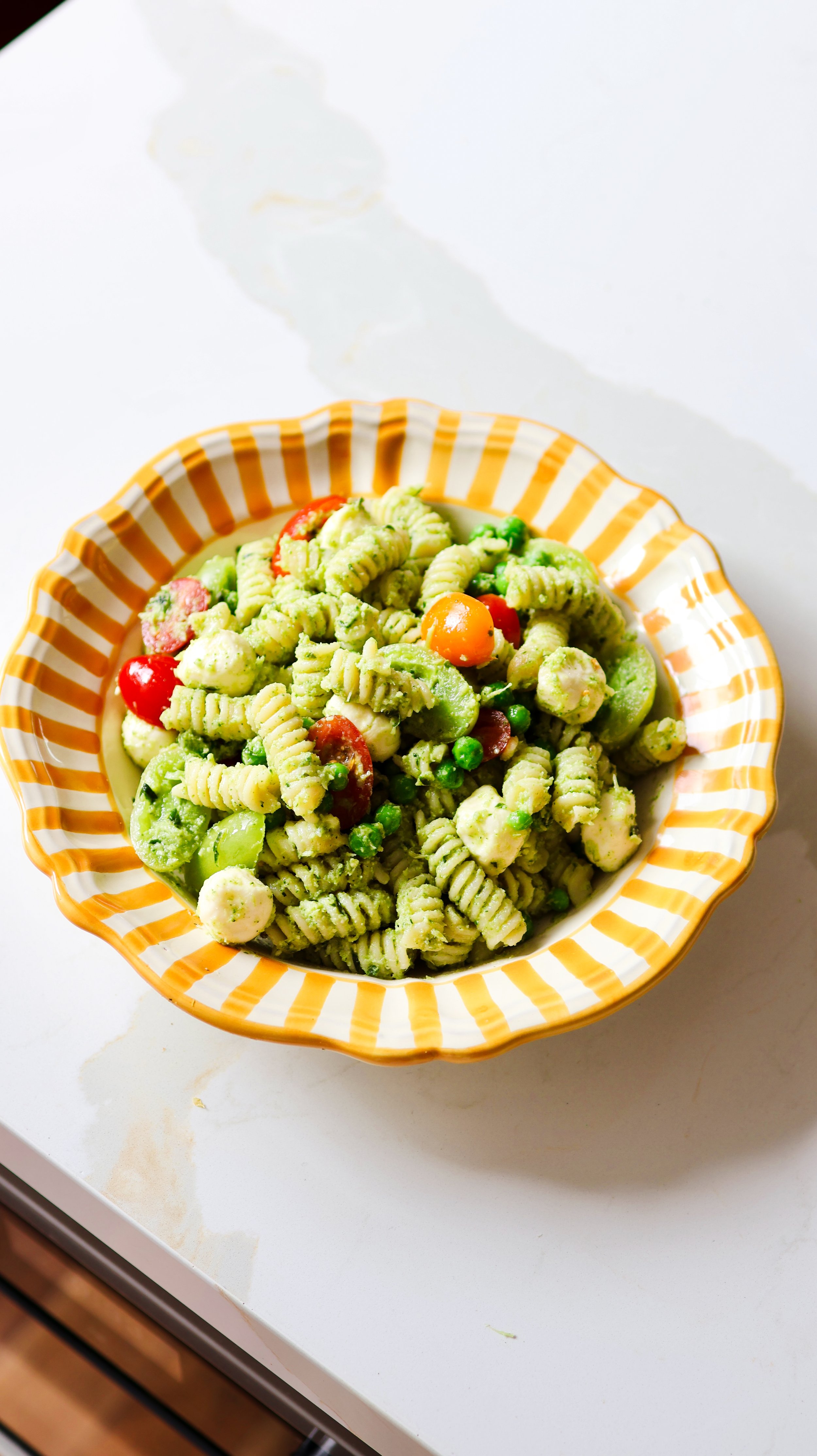Broccoli Stem Pesto Pasta Salad 