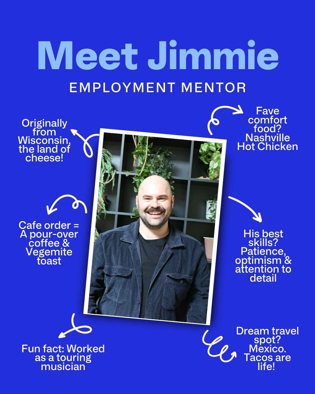 Say hi to our newest ATE team member &ndash; Meet Jimmie ✨👋 Former touring musician, hot chicken-lover and our new Employment Mentor!

Outside of ATE, you&rsquo;ll find Jimmie winding down in the garden or the kitchen, or flexing his strategic gamep