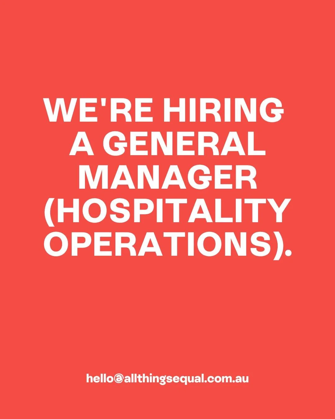📣 We&rsquo;re hiring 📣

Introducing a brand new senior role at All Things Equal&hellip;

We&rsquo;re looking for a General Manager (Hospitality Operations) to lead across all of our sites as we enter our next phase of growth, including our major ex