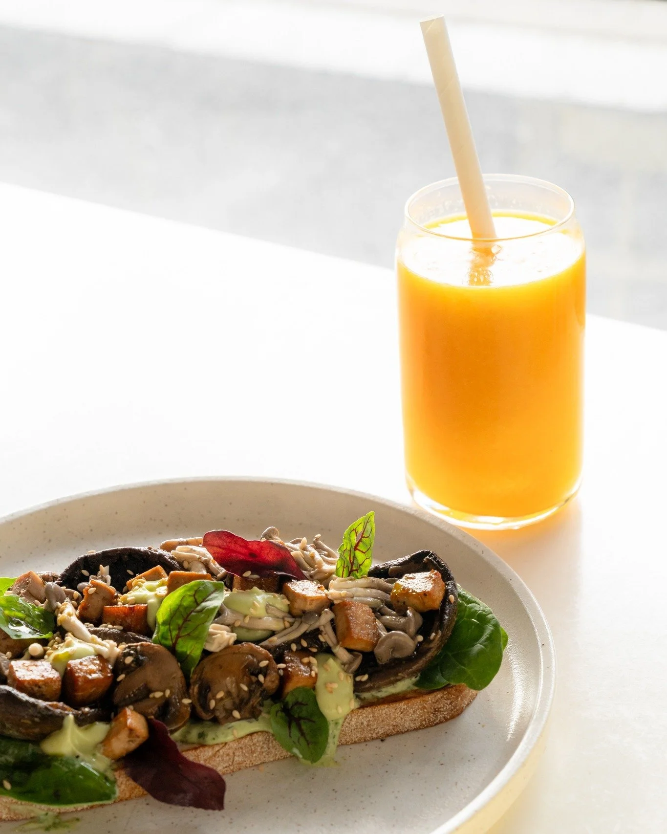 ✨ NEW MENU ITEM ✨ Introducing: Our Roasted Tofu &amp; Mushrooms.

Made-for-you mouthfuls, packed with all the good stuff. Our newest toast toppings sit on a drizzle of green tahini dressing, topped with avo mousse, pickled shimeji, gremolata and sesa