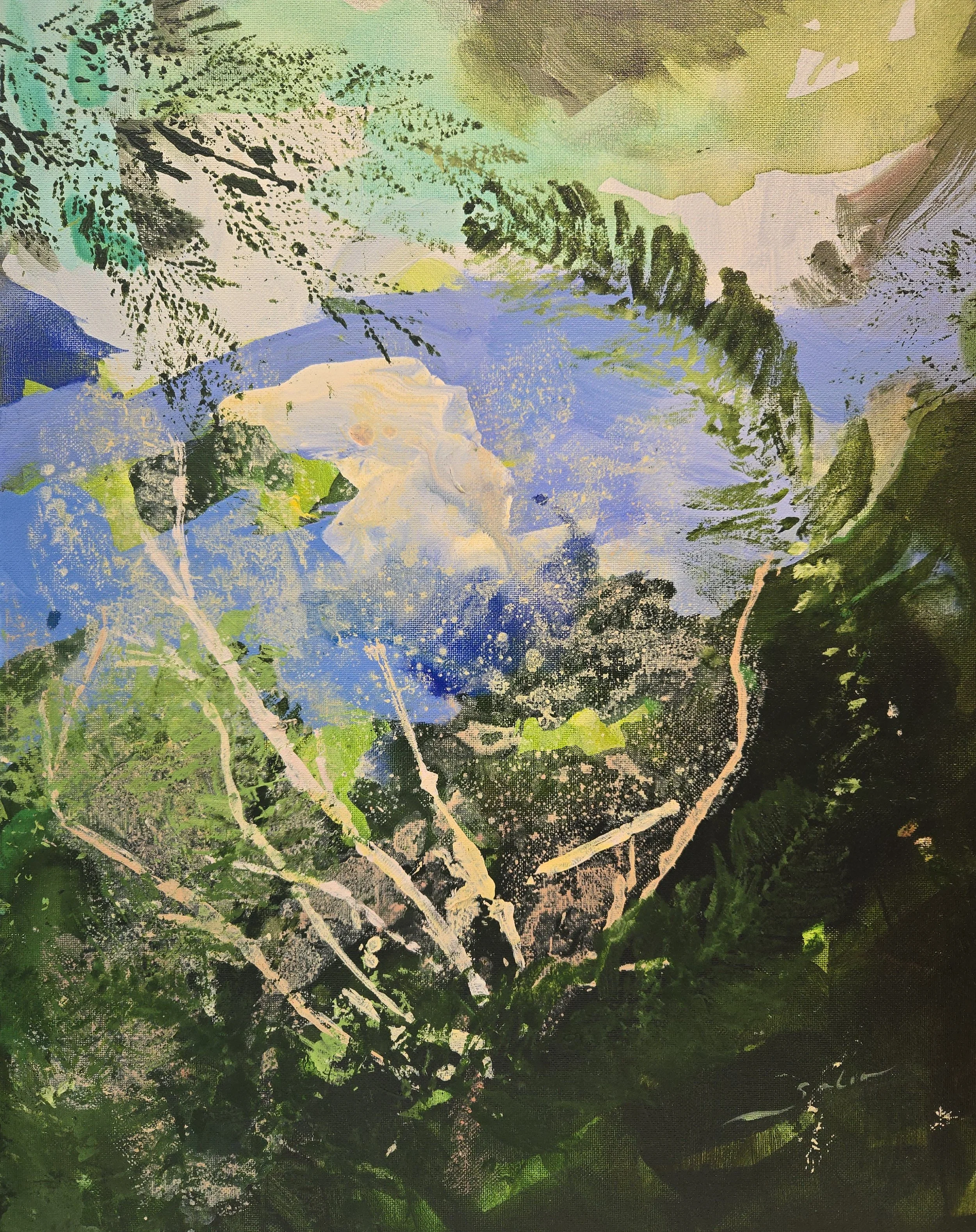 "The Gorgeousness"
20" x 16" (framed)
Acrylic and mixed media on canvas
(Sold)