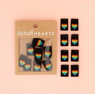 Sarah Hearts Sew In Labels, Rainbow Heart