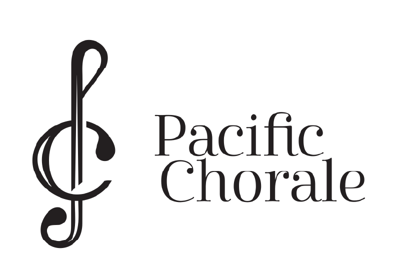 Logo of Pacific Chorale featuring a stylized musical note and text.