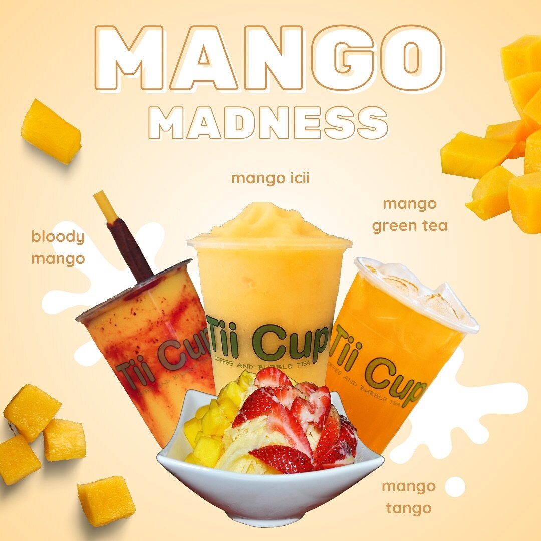 🥭 MARCH MANGO MADNESS 🥭 
Have you tried any of our mango goodies? What&rsquo;s your favorite? 💛

#mango #mangomadness #anythingmango #tiicup #bobasquad #yellow #march