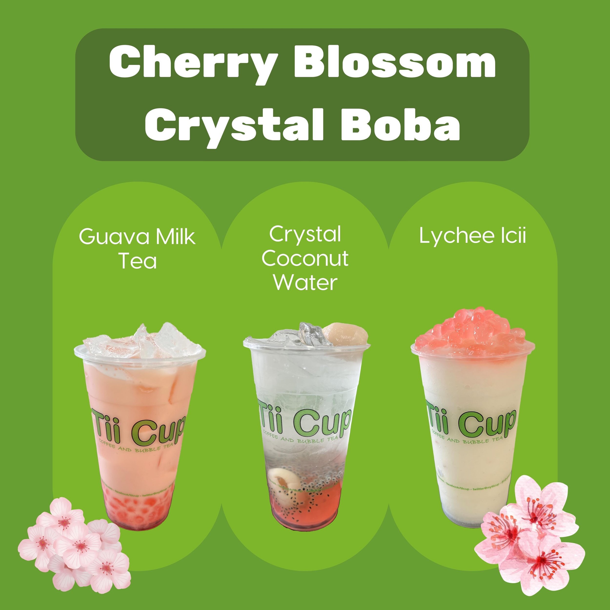 🌸🌸🌸 April showers bring May flowers! Have you tried our Cherry Blossom Crystal boba? Add it to any drink you like! 🌸🌸🌸

Available at all locations, while supplies last! 💚🧋