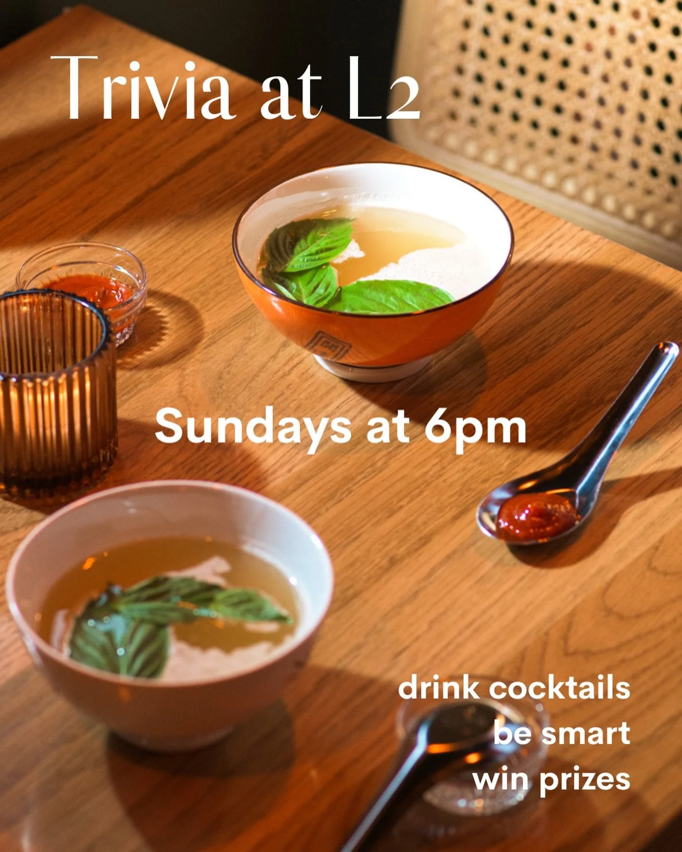 @triviamafia is at L2 every Sunday at 6pm ❤️

Come through, sip cocktails, be smart, and win prizes 🏆
