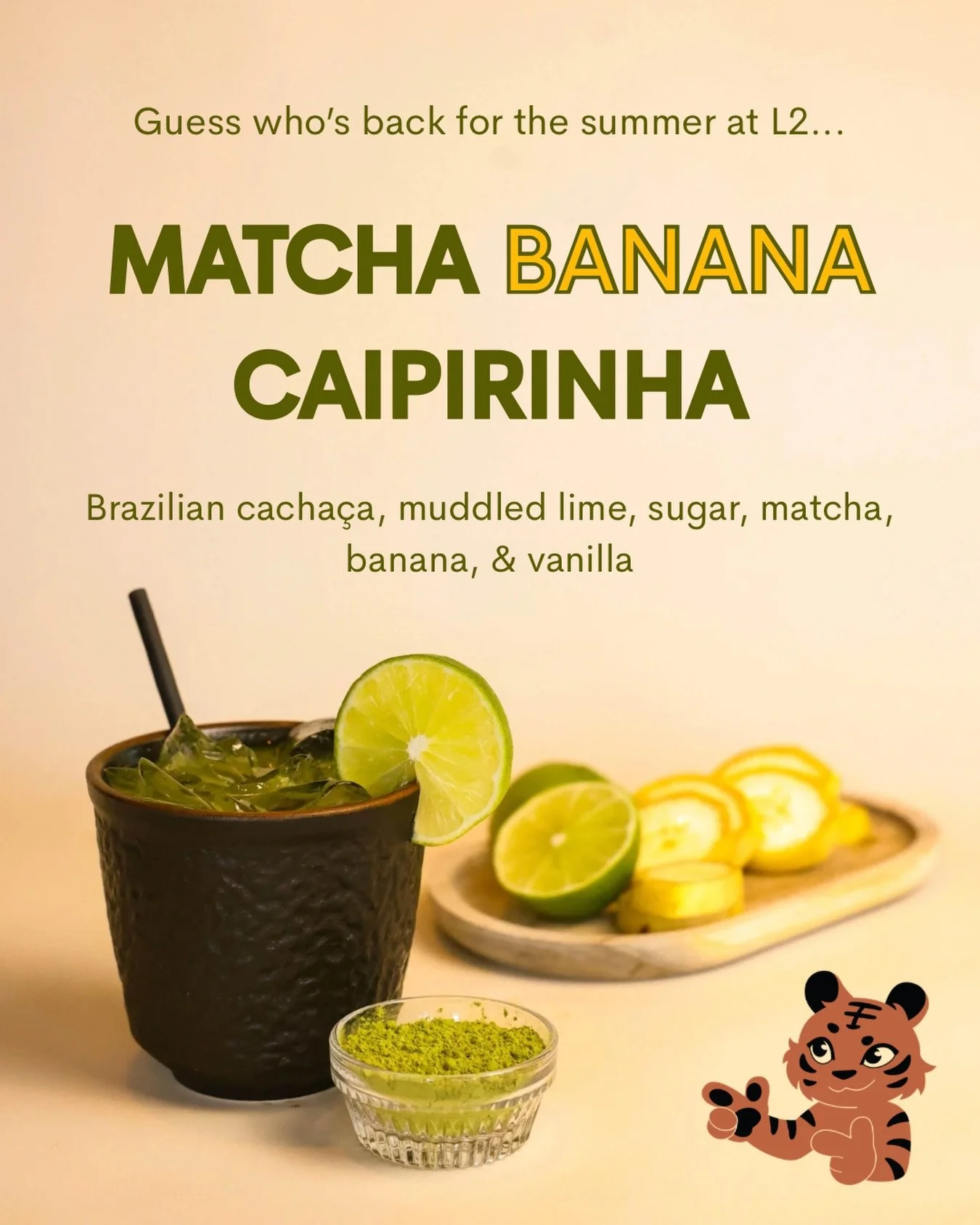 Matcha Banana Caipirinha is back for the summer at L2!! 🍵 🍌 

Saturday and Sunday are looking pretty dang nice for cocktails on a rooftop patio in Uptown ☀️ Come hang this weekend and see what&rsquo;s new. Reservations are available, check the link